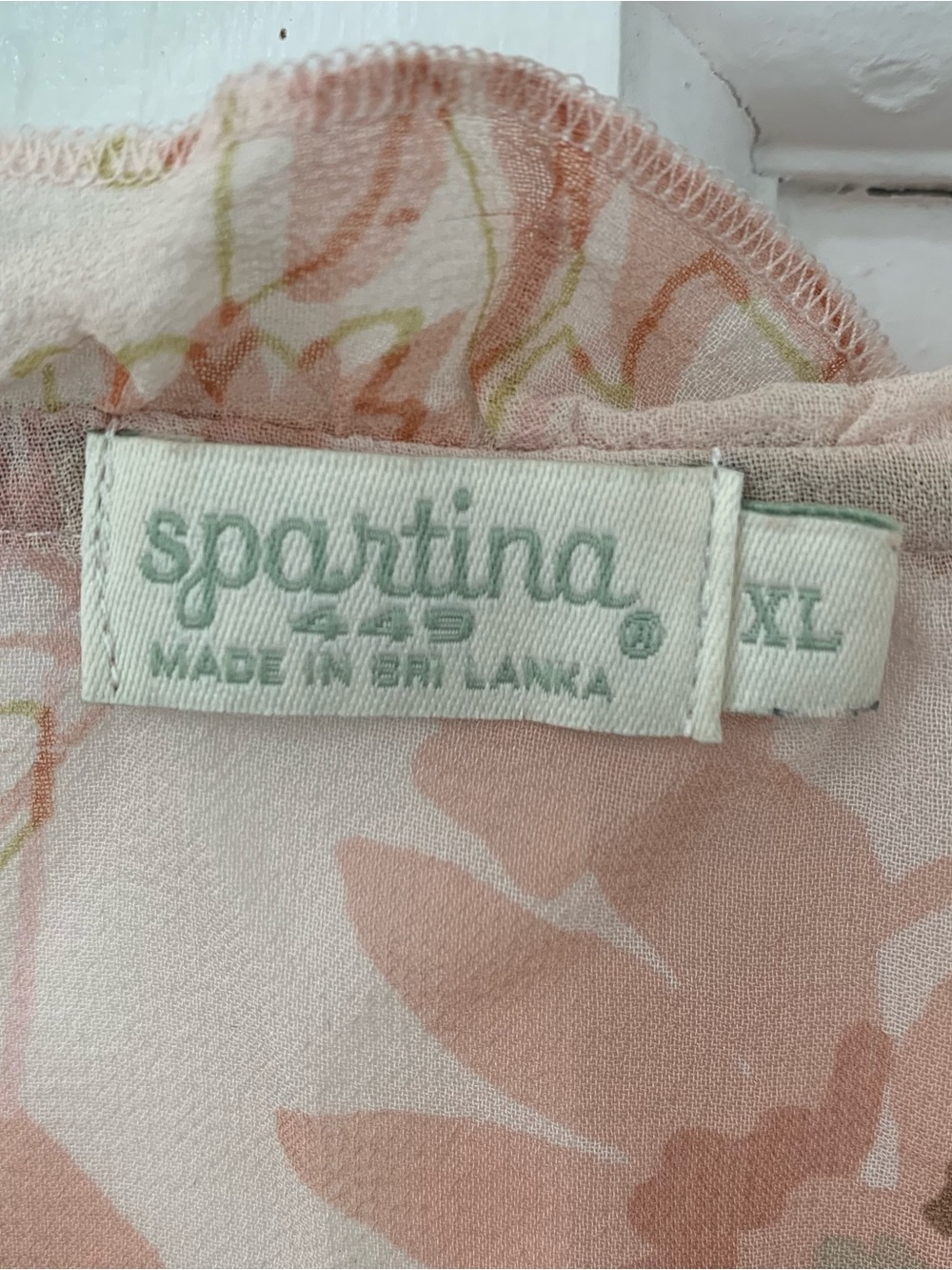 Spartina 449 Silk Floral Button Front Blouse Ruffle Feminine Sheer Size XL - Picture 6 of 10